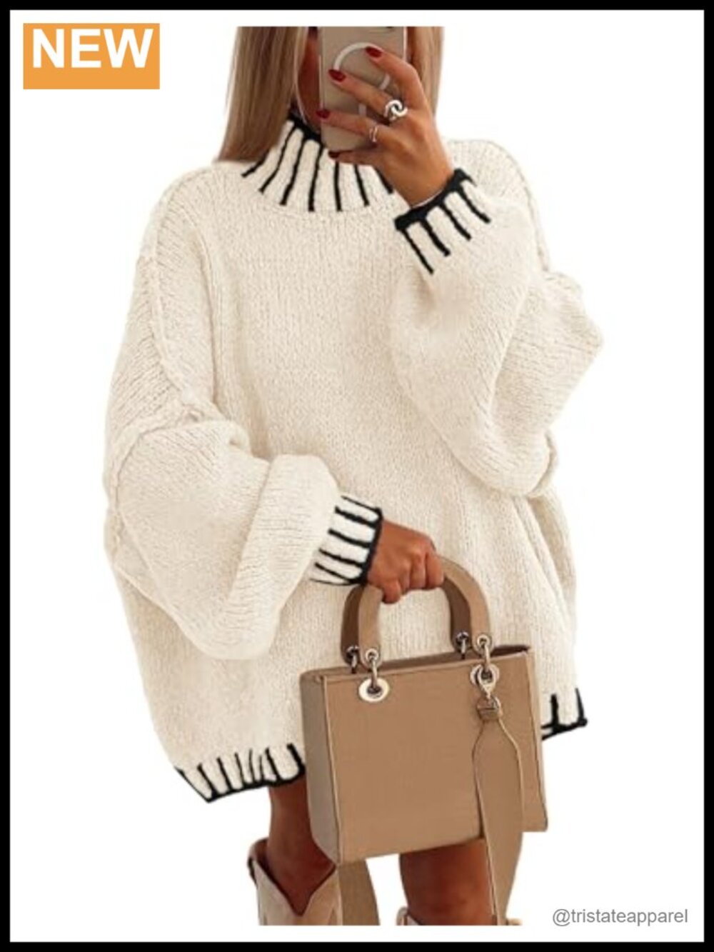 Chunky Knit Oversized Mock Neck Pullover Sweater Long Sleeve Tunic
